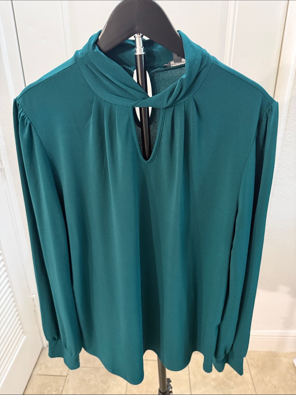Teal Twist Neck Blouse